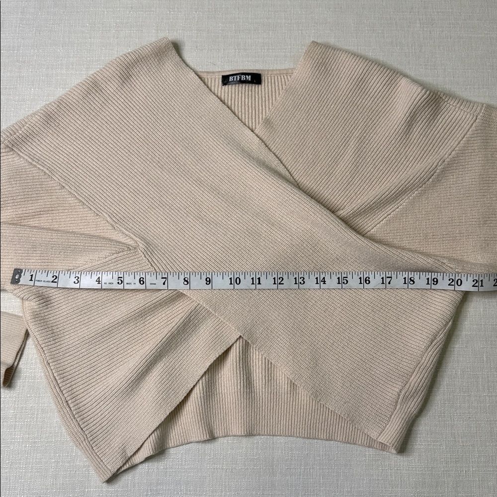BTFBM wrap-style, off-the-shoulder, ribbed knit sweater. - Picture 7 of 8